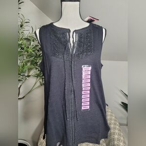Rafaella Eyelet Lace Embellishment Sleeveless VNeck with Tie Top. Small